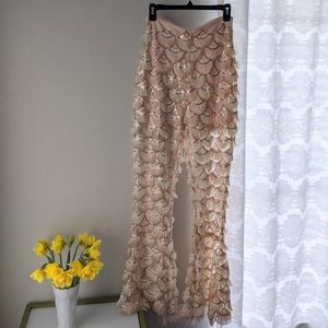 Rose Gold Disco Mermaid High-Rise Sheer Flare Pant
